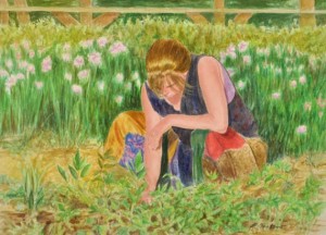 Not Again by Ines Radman Woman-tending-garden-by-phyllis-tarlow